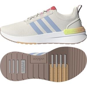 Adidas Off-White Sneaker with Light Blue Stripes and Pastel Accents